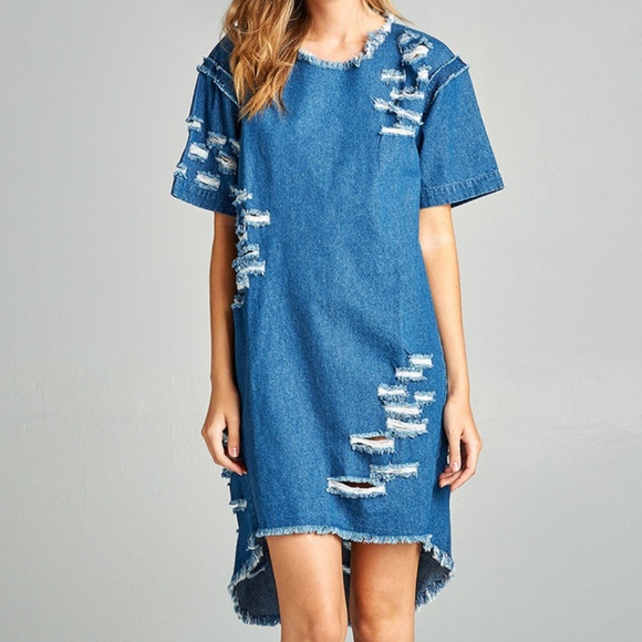 Dress Distressed Denim Dress - Picture 2 of 3